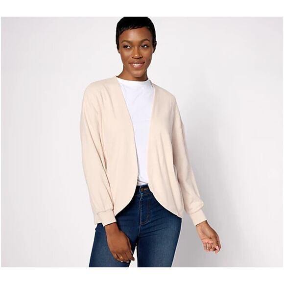 Barefoot Dreams Malibu Collection Brushed Fleece Circle Cardig Bisque,L A612260 - Picture 1 of 1